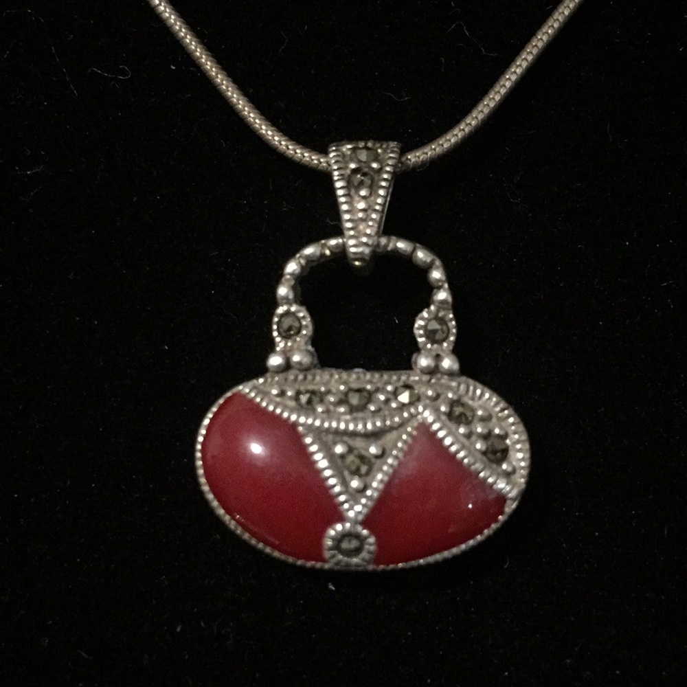 925 Silver Bag charm pendant Red & Pink